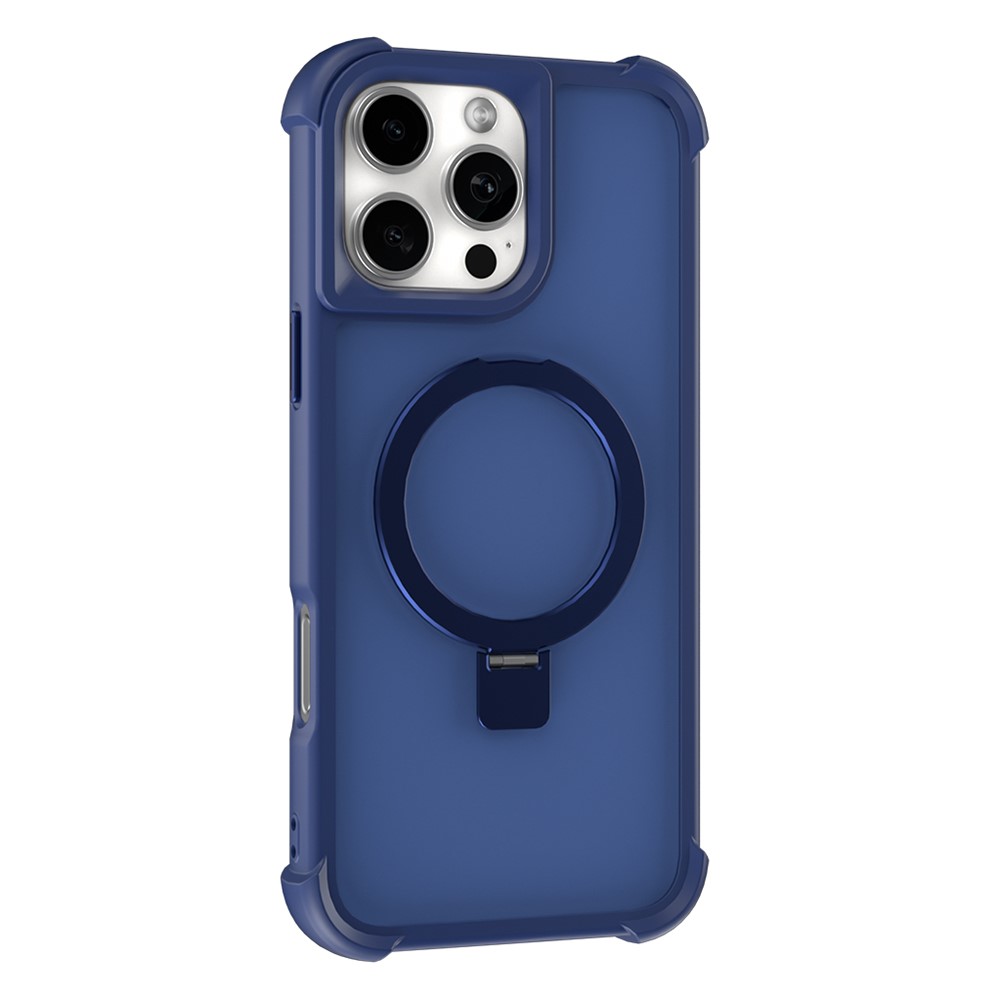 For iPhone 16 Pro Max Magnetic Case Anti Drop TPU + PC Kickstand Phone Back Cover - Dark Blue