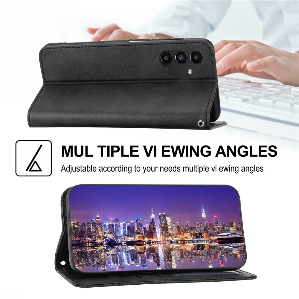 For Samsung Galaxy A32 4G (EU Version) Calf Texture Wallet Stand Anti-drop Phone Case PU Leather Imprinted Rhombus Pattern Smartphone Cover with Strap - Black-4