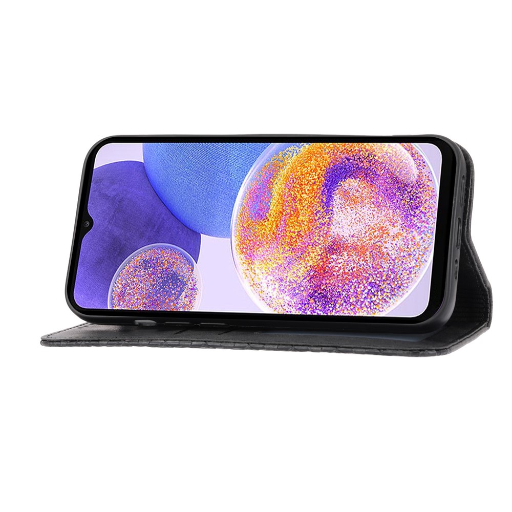 For Samsung Galaxy A32 5G / M32 5G Shockproof Calf Texture Wallet Stand Phone Case PU Leather Imprinted Rhombus Pattern Protective Phone Cover with Strap - Black-2
