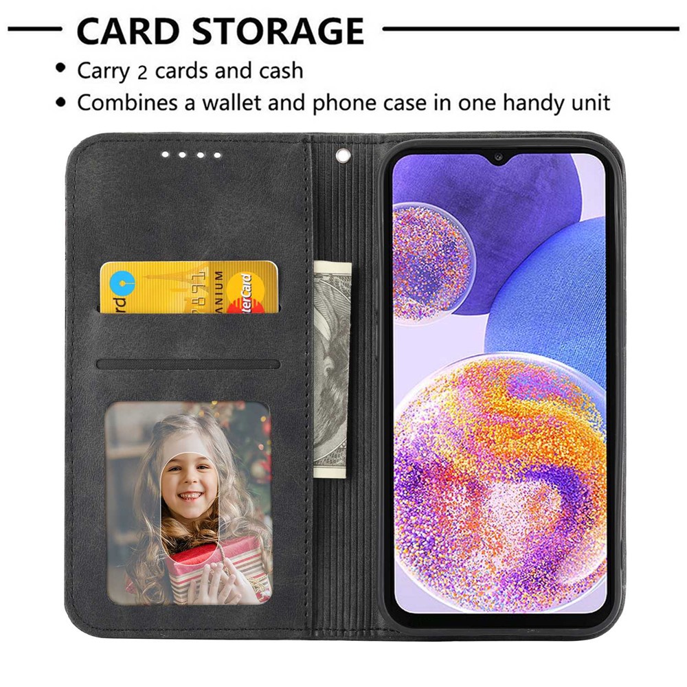 For Samsung Galaxy A32 5G / M32 5G Shockproof Calf Texture Wallet Stand Phone Case PU Leather Imprinted Rhombus Pattern Protective Phone Cover with Strap - Black-3