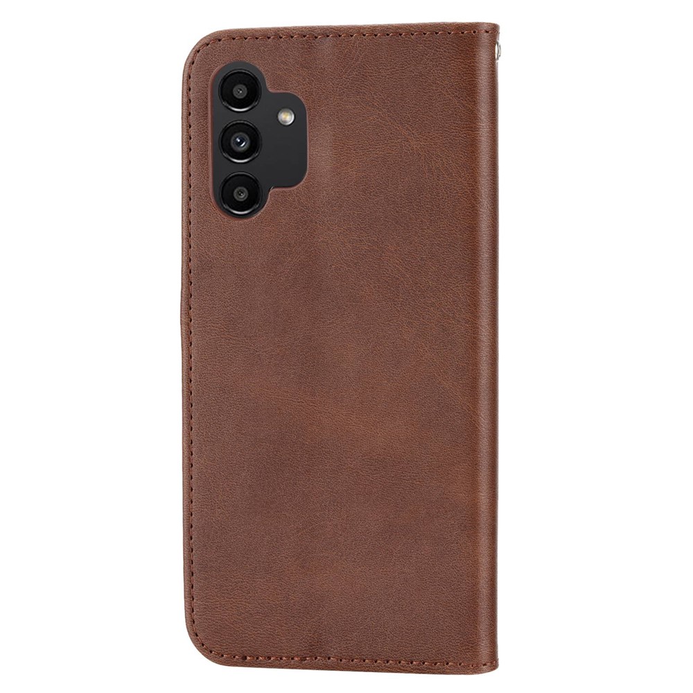 For Samsung Galaxy A32 5G / M32 5G Shockproof Calf Texture Wallet Stand Phone Case PU Leather Imprinted Rhombus Pattern Protective Phone Cover with Strap - Brown-8