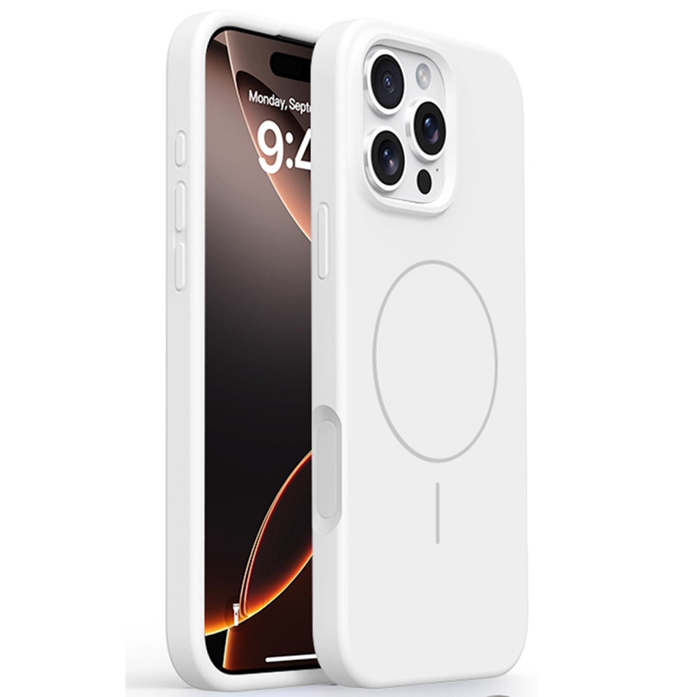 For iPhone 16 Pro Max Case Compatible with MagSafe Soft Microfiber Lining Liquid Silicone + PC Phone Cover - White