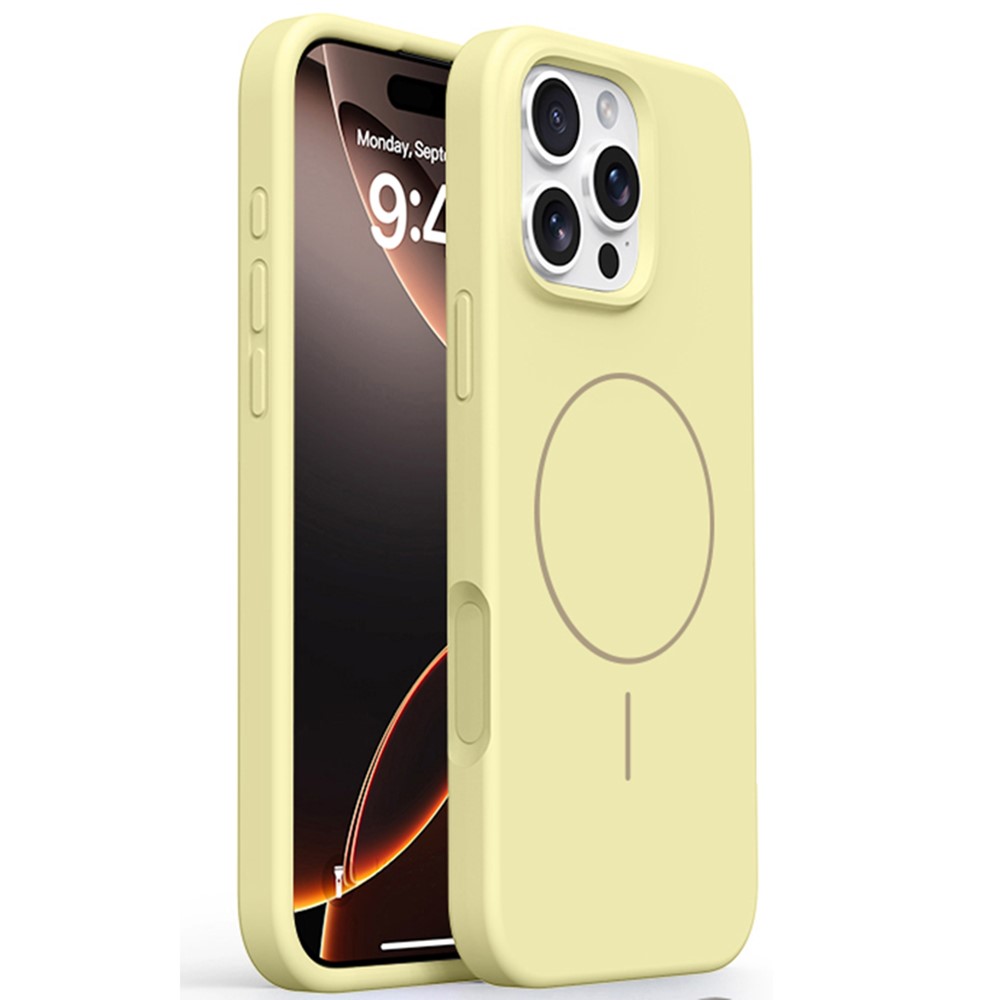 For iPhone 16 Pro Max Case Compatible with MagSafe Soft Microfiber Lining Liquid Silicone + PC Phone Cover - Light Yellow