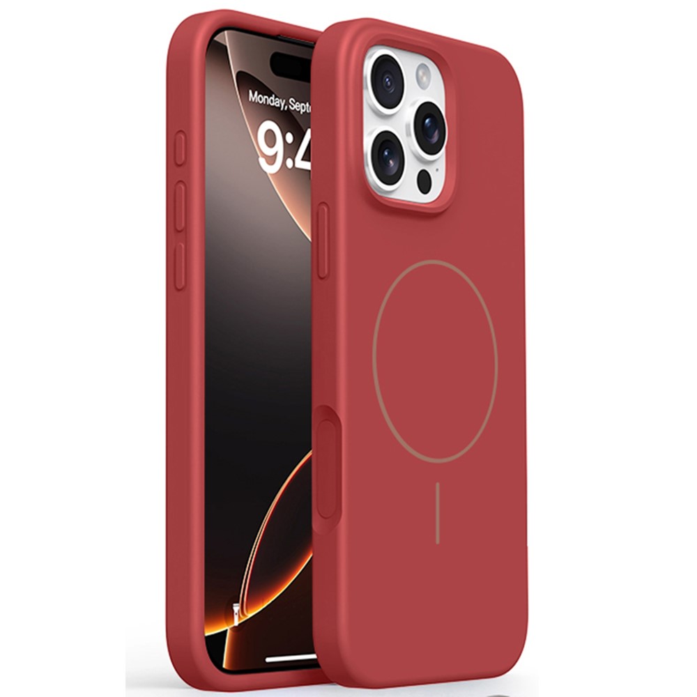 For iPhone 16 Pro Case Compatible with MagSafe Soft Microfiber Lining Liquid Silicone + PC Phone Cover - Red