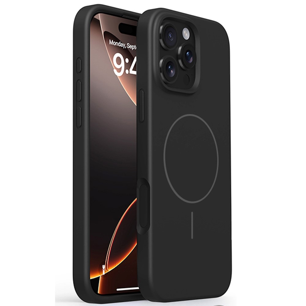 For iPhone 16 Pro Case Compatible with MagSafe Soft Microfiber Lining Liquid Silicone + PC Phone Cover - Black