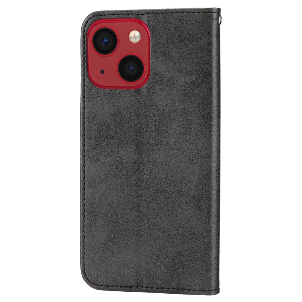 For iPhone 14 Plus Imprinted Rhombus Pattern Phone Stand Cover Calf Texture PU Leather Case Magnetic Wallet with Strap - Black-8