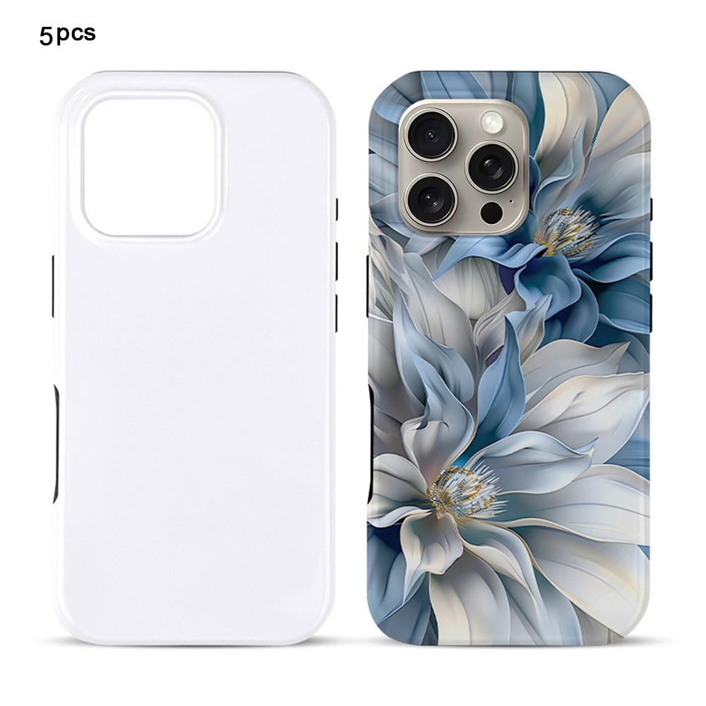 5Pcs / Pack For iPhone 16 Pro TPU+PC Case 3D Sublimation Blank Glossy Phone Cover