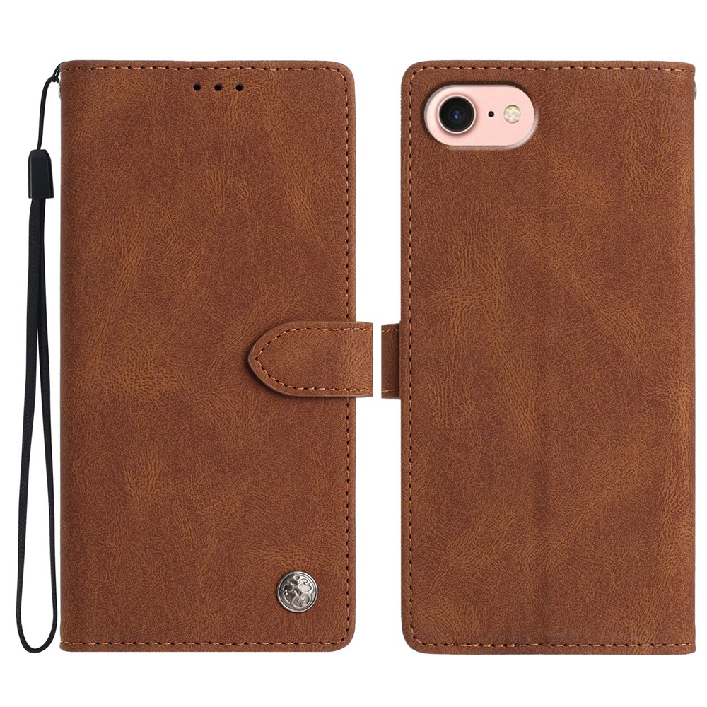 For iPhone 16e Leather Case Solid Color Phone Wallet Cover - Brown