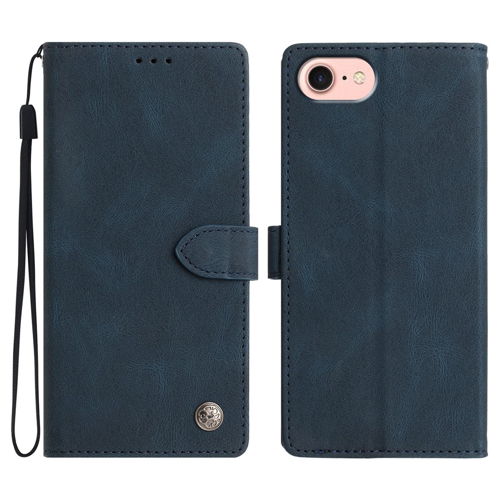 For iPhone 16e Leather Case Solid Color Phone Wallet Cover - Blue