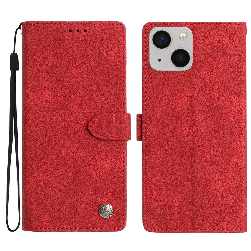 For iPhone 15 Leather Case Solid Color Phone Wallet Cover - Red