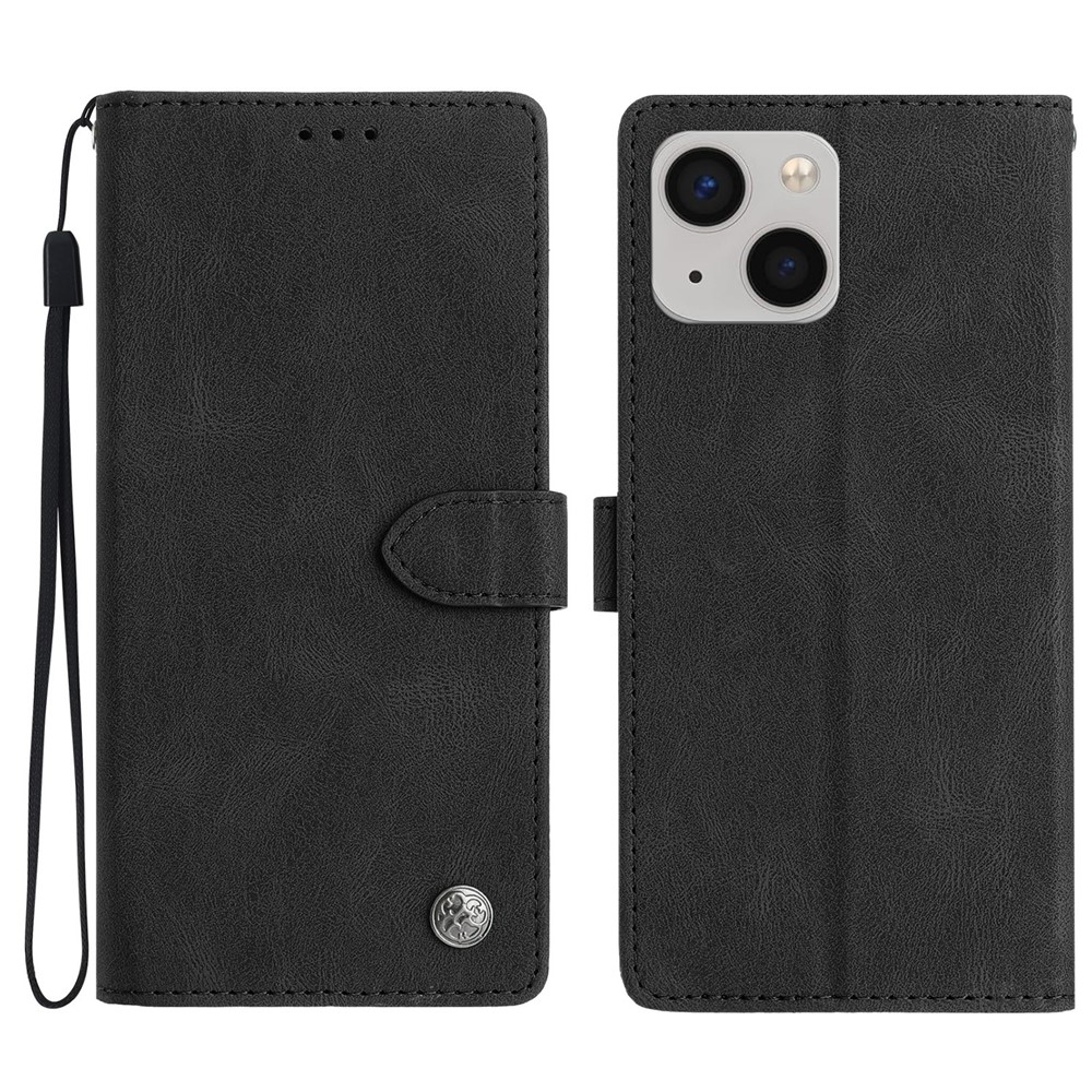 For iPhone 15 Leather Case Solid Color Phone Wallet Cover - Black