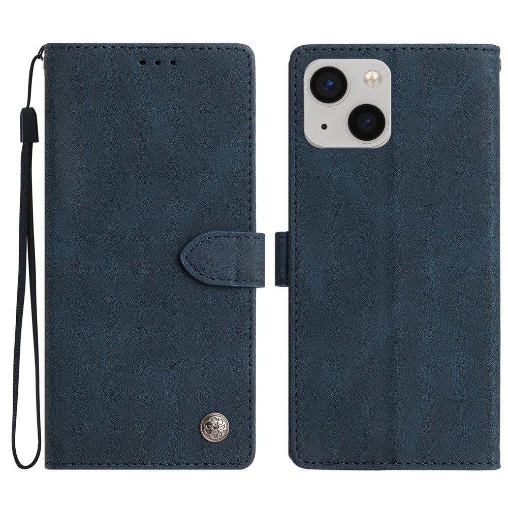 For iPhone 15 Leather Case Solid Color Phone Wallet Cover - Blue