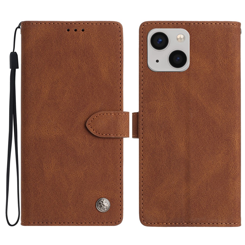 For iPhone 15 Leather Case Solid Color Phone Wallet Cover - Brown