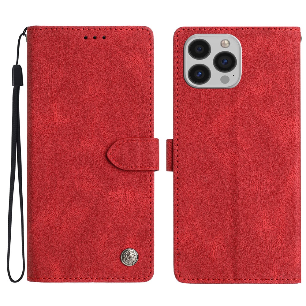 For iPhone 15 Pro Leather Case Solid Color Phone Wallet Cover - Red