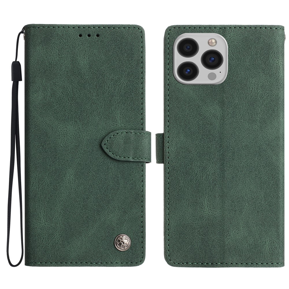 For iPhone 16 Pro Leather Case Solid Color Phone Wallet Cover - Green