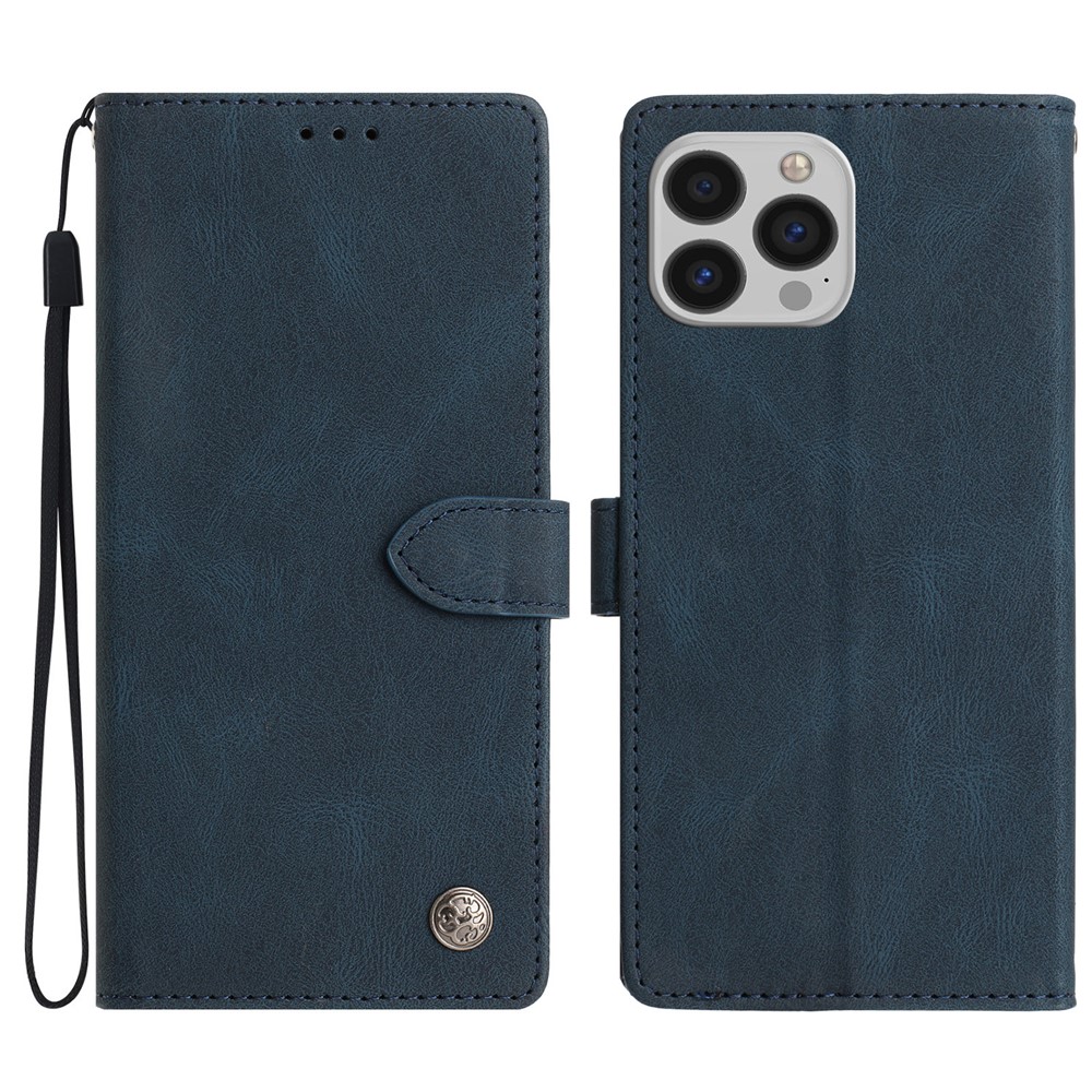 For iPhone 16 Pro Max Leather Case Solid Color Phone Wallet Cover - Blue