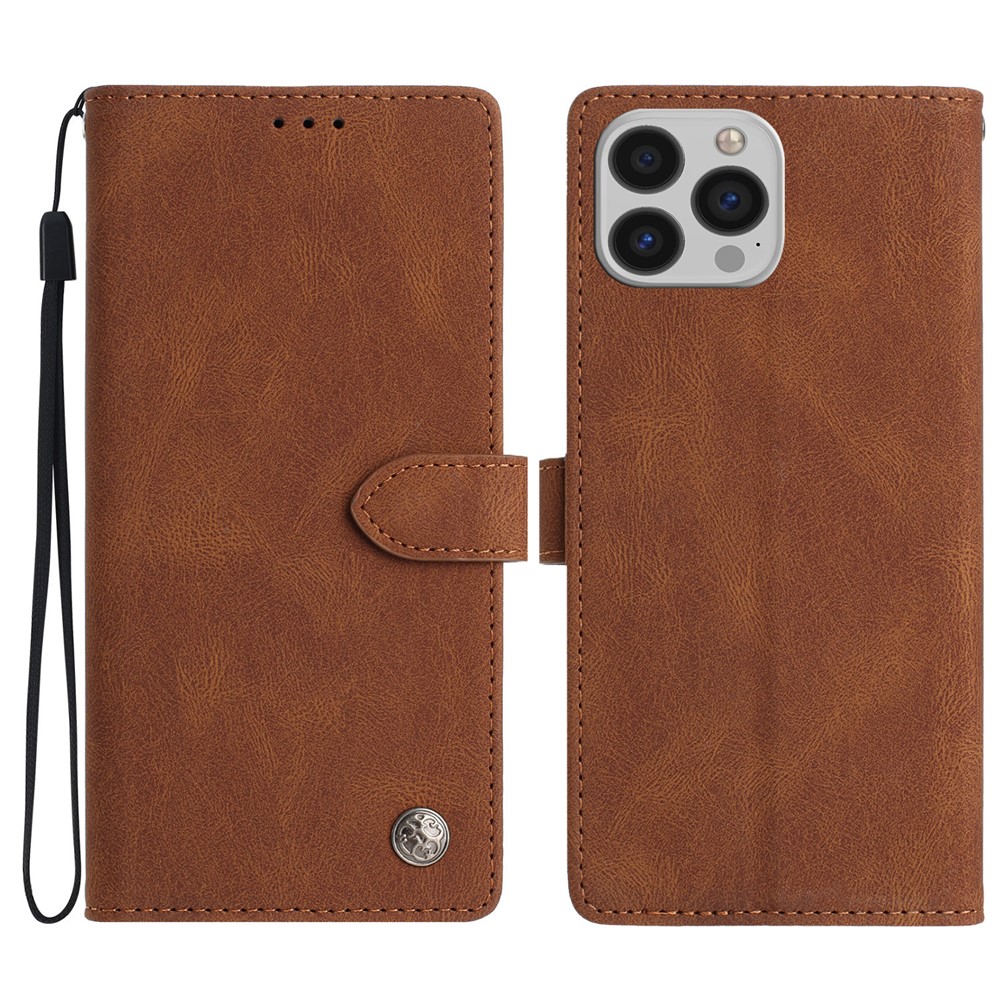 For iPhone 15 Pro Max Leather Case Solid Color Phone Wallet Cover - Brown