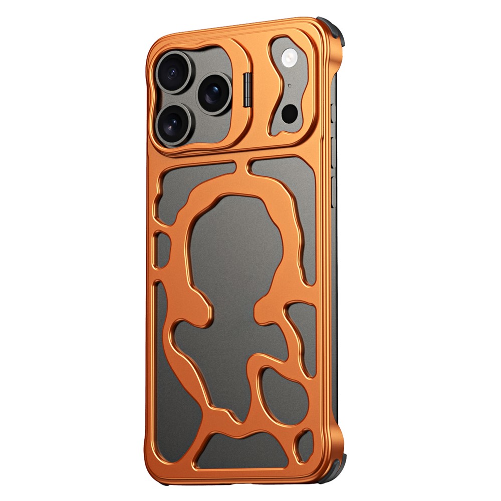 Auspicious Cloud Series For iPhone 17 Pro Max Hollow Case Aluminum Alloy Kickstand Magnetic Phone Cover - Orange
