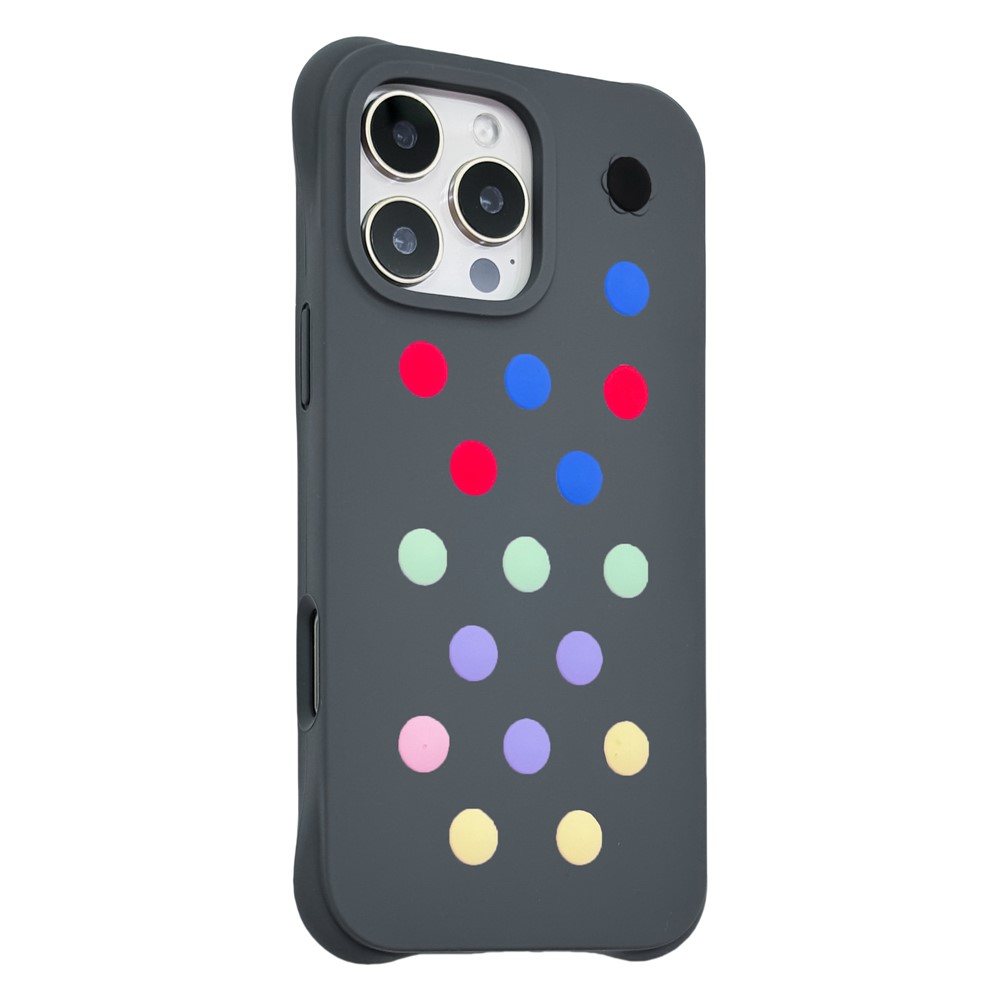 For iPhone 16 Pro Max Liquid Silicone Case Hollow Out Phone Cover with DIY Mixed Dots - Dark Blue