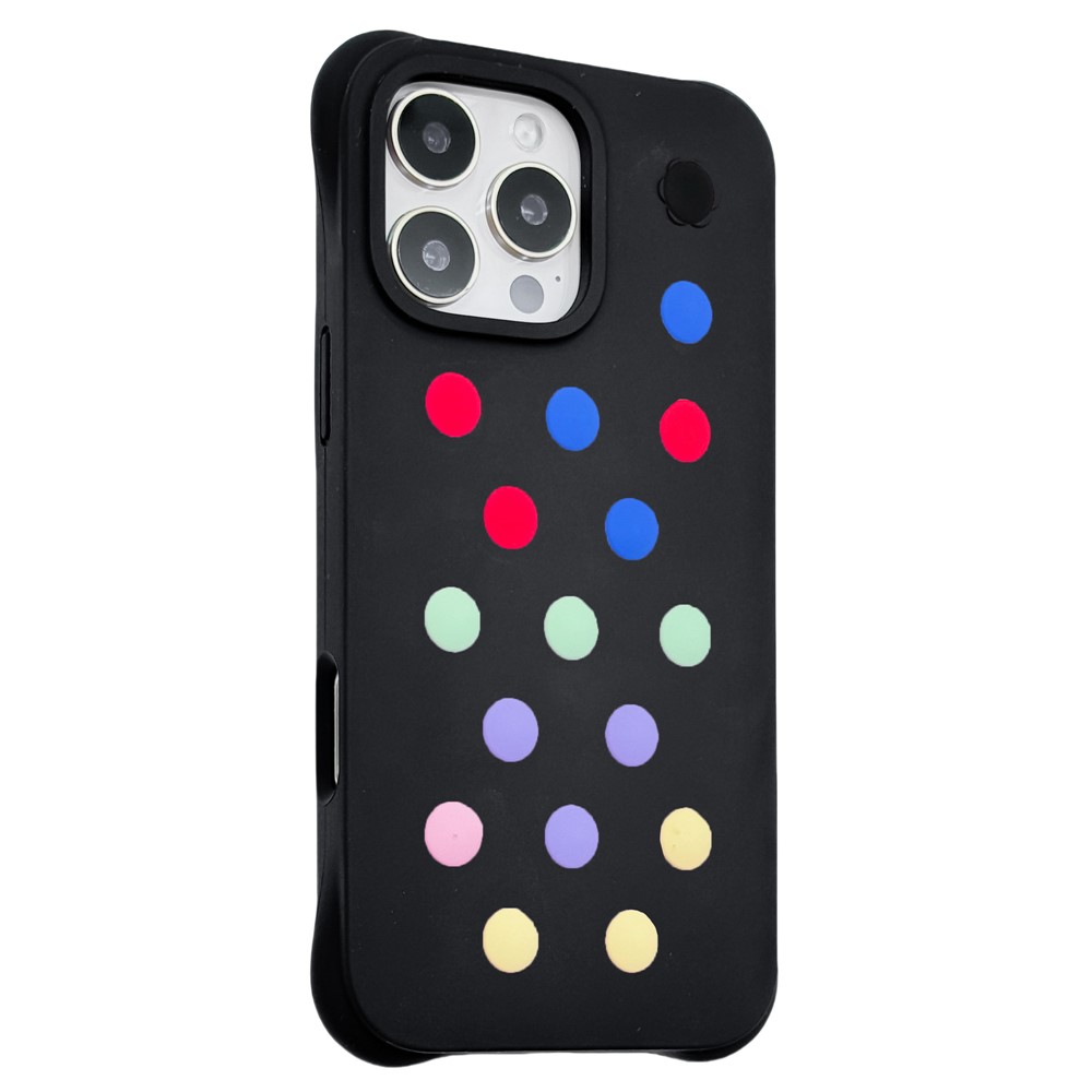 For iPhone 16 Pro Max Liquid Silicone Case Hollow Out Phone Cover with DIY Mixed Dots - Black