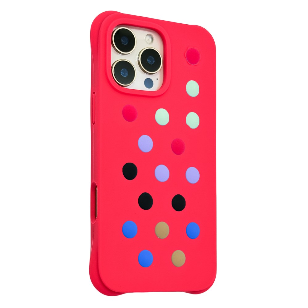 For iPhone 16 Pro Max Liquid Silicone Case Hollow Out Phone Cover with DIY Mixed Dots - Red