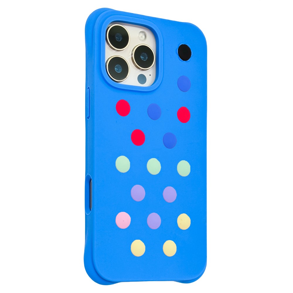 For iPhone 16 Pro Max Liquid Silicone Case Hollow Out Phone Cover with DIY Mixed Dots - Blue