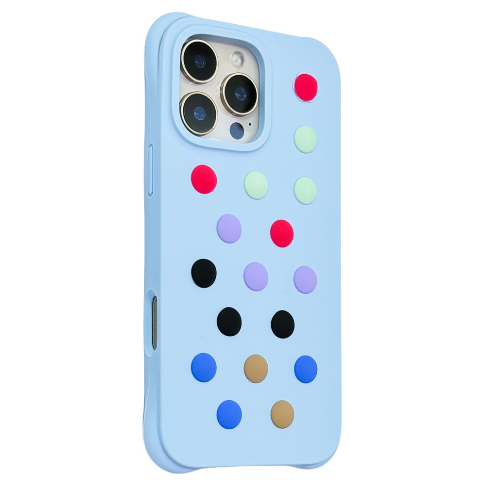 For iPhone 16 Pro Max Liquid Silicone Case Hollow Out Phone Cover with DIY Mixed Dots - Cyan