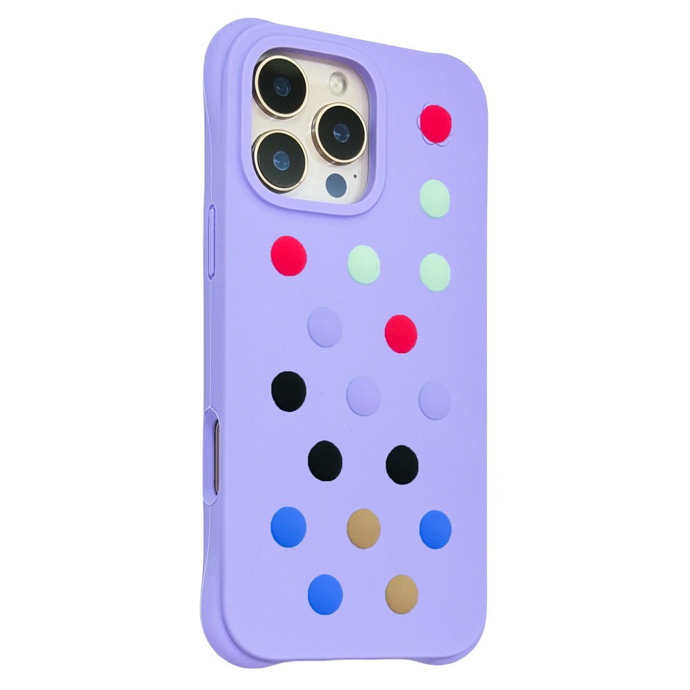 For iPhone 16 Pro Max Liquid Silicone Case Hollow Out Phone Cover with DIY Mixed Dots - Lilac Purple