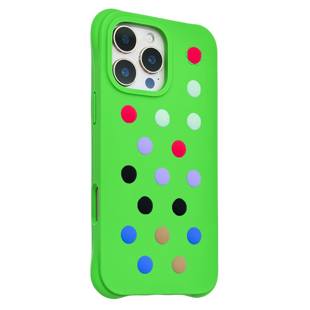For iPhone 16 Pro Liquid Silicone Case Hollow Out Phone Cover with DIY Mixed Dots - Green