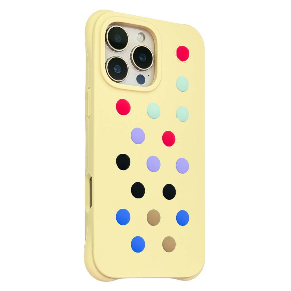 For iPhone 16 Pro Liquid Silicone Case Hollow Out Phone Cover with DIY Mixed Dots - Yellow