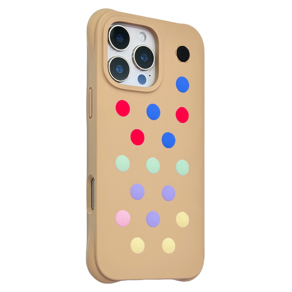 For iPhone 16 Pro Liquid Silicone Case Hollow Out Phone Cover with DIY Mixed Dots - Desert Gold
