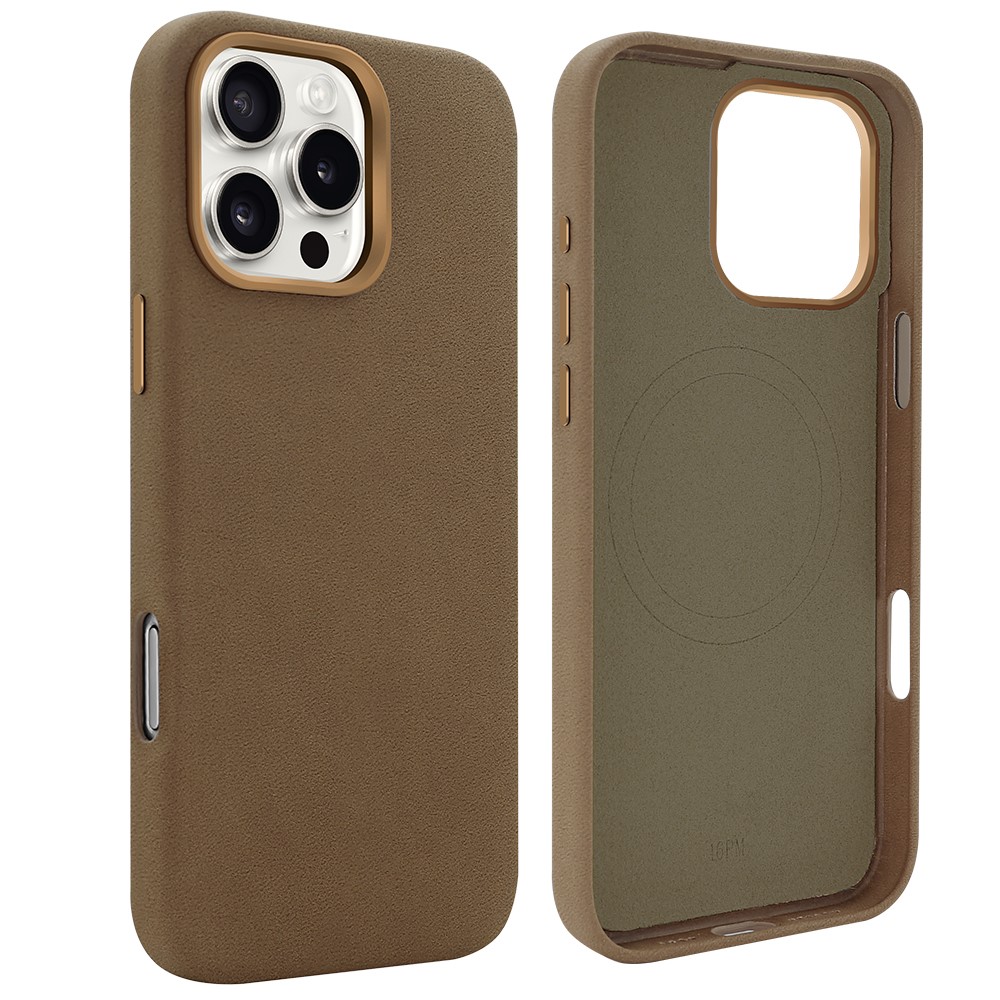 For iPhone 16 Pro Magnetic Case Retro Jeans Texture PU + PC Phone Cover - Dark Brown