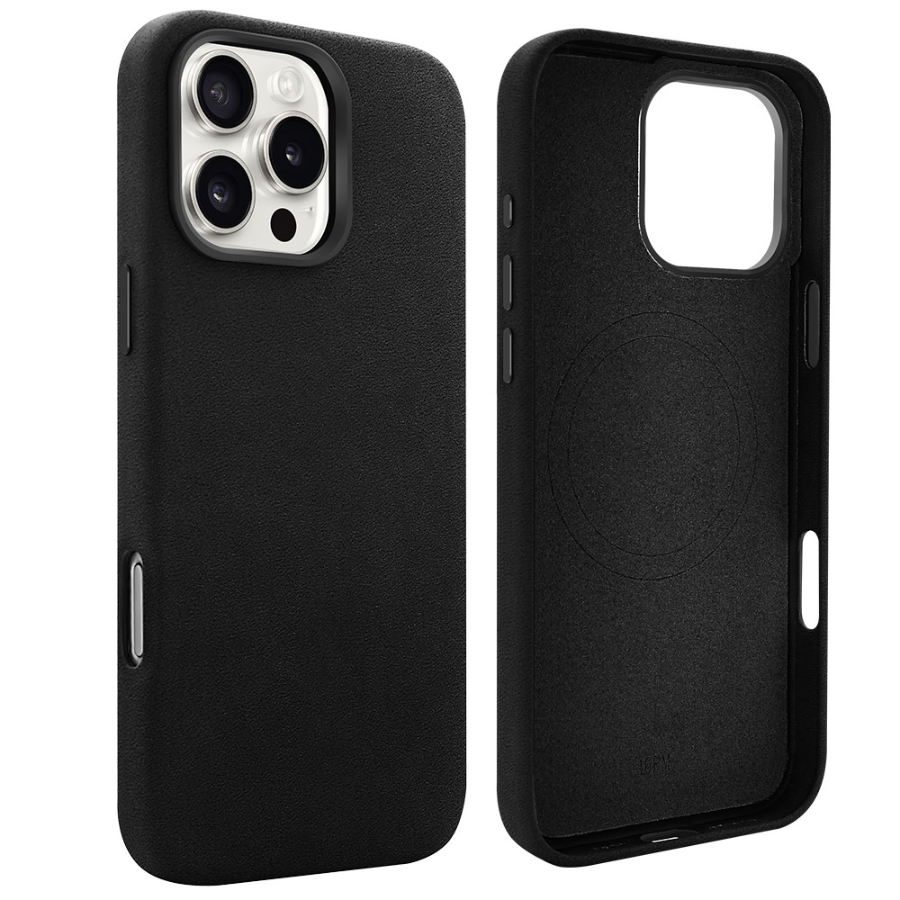 For iPhone 16 Pro Max Magnetic Case Retro Jeans Texture PU + PC Phone Cover - Black