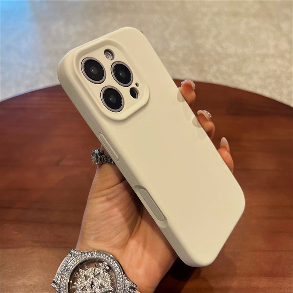 For iPhone 16 Pro Max Case Precise Cutouts Liquid Silicone + PC Phone Cover with Camera Touch Control Button - Antique White