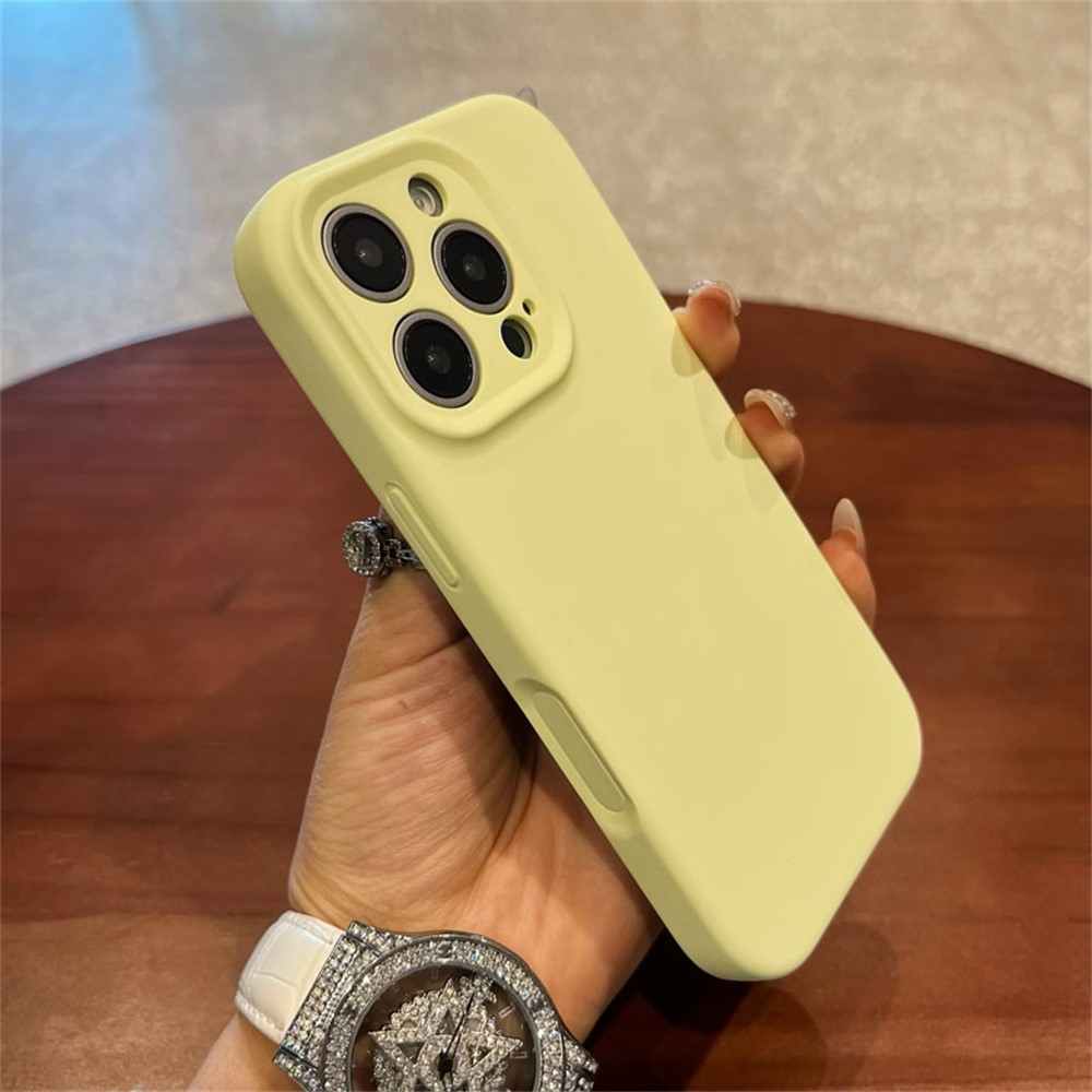 For iPhone 16 Pro Max Case Precise Cutouts Liquid Silicone + PC Phone Cover with Camera Touch Control Button - Light Yellow