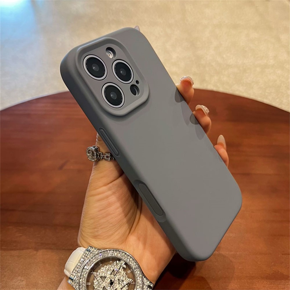 For iPhone 16 Pro Max Case Precise Cutouts Liquid Silicone + PC Phone Cover with Camera Touch Control Button - Dark Grey