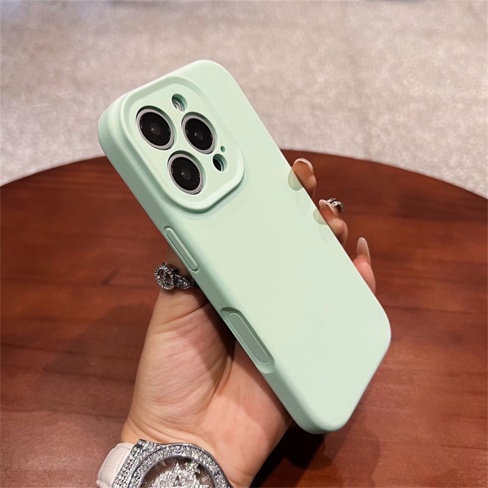 For iPhone 16 Pro Max Case Precise Cutouts Liquid Silicone + PC Phone Cover with Camera Touch Control Button - Light Green