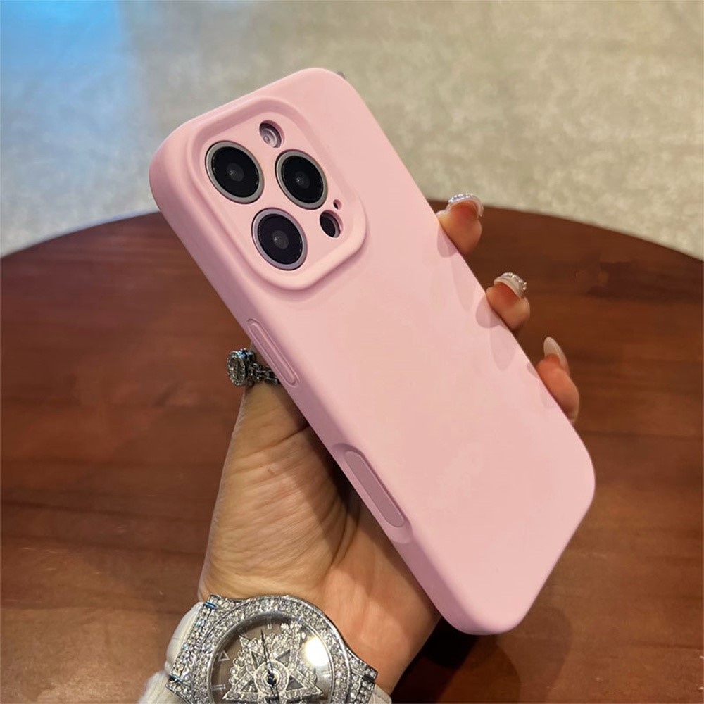 For iPhone 16 Pro Case Precise Cutouts Liquid Silicone + PC Phone Cover with Camera Touch Control Button - Pink