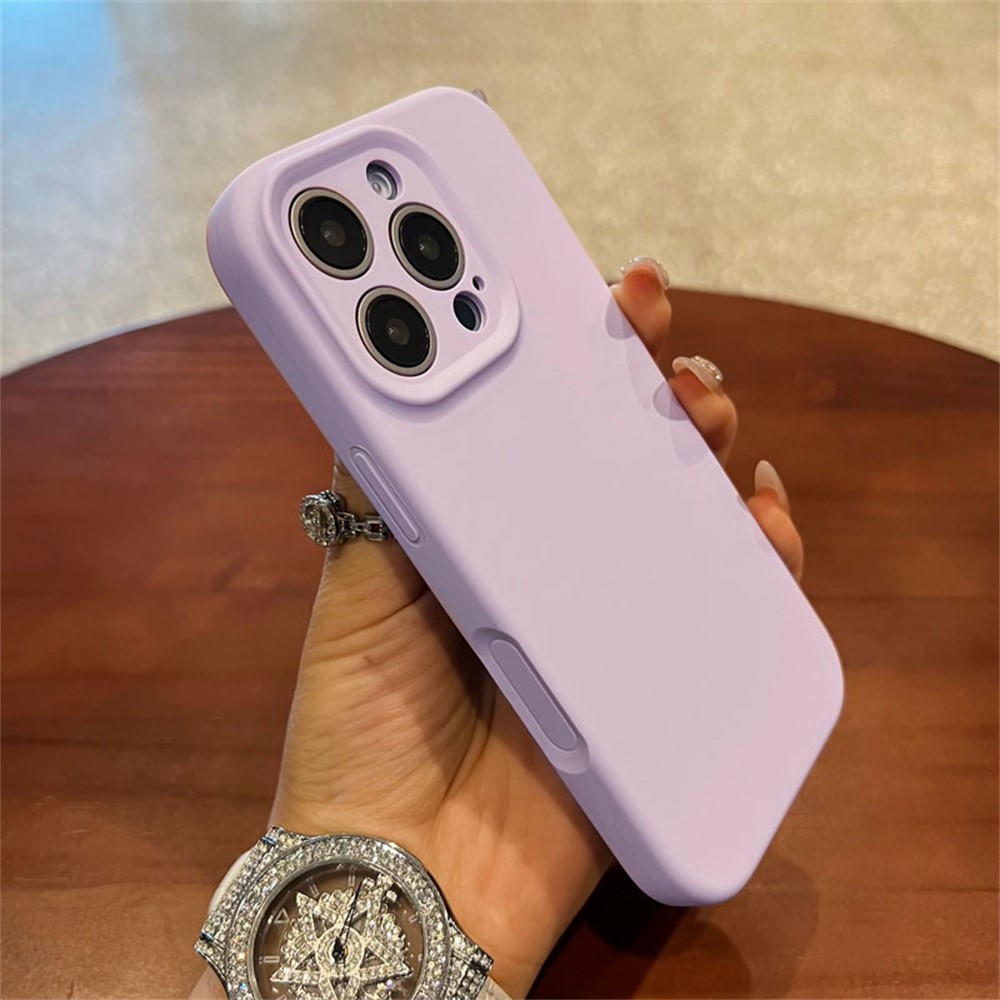 For iPhone 16 Pro Case Precise Cutouts Liquid Silicone + PC Phone Cover with Camera Touch Control Button - Light Purple