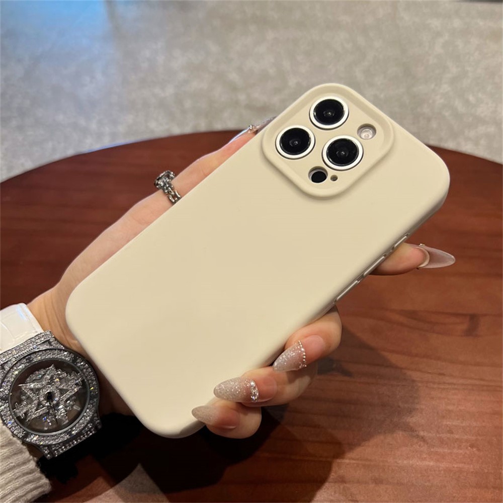 For iPhone 14 Pro Max Case Precise Cutouts Liquid Silicone + PC Shockproof Phone Cover - Antique White