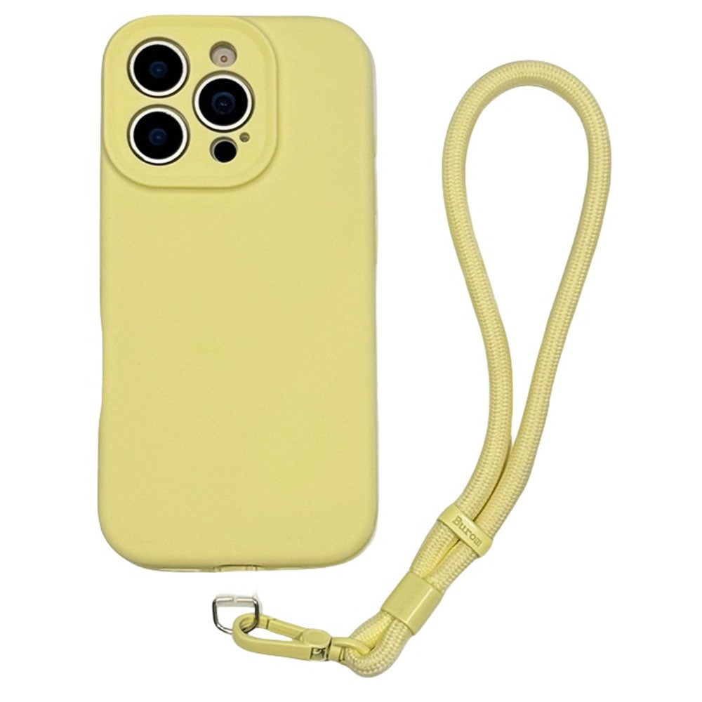 For iPhone 16 Pro Case Precise Cutouts Liquid Silicone + PC Phone Cover with Wrist Strap - Light Yellow