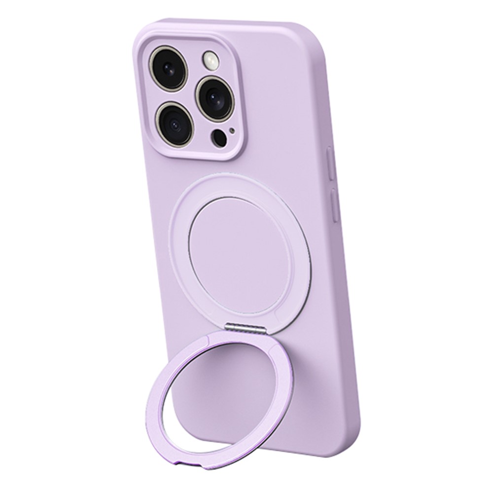 For iPhone 13 Pro Max Magnetic Case Rotating Kickstand Liquid Silicone PC Phone Cover Skin Touch - Purple