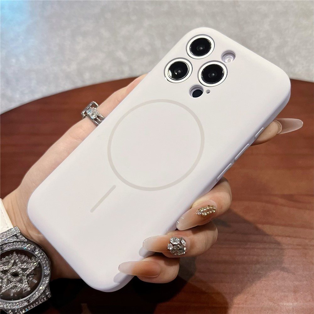 For iPhone 14 Pro Magnetic Case Skin Touch Liquid Silicone PC Shockproof Phone Cover - White