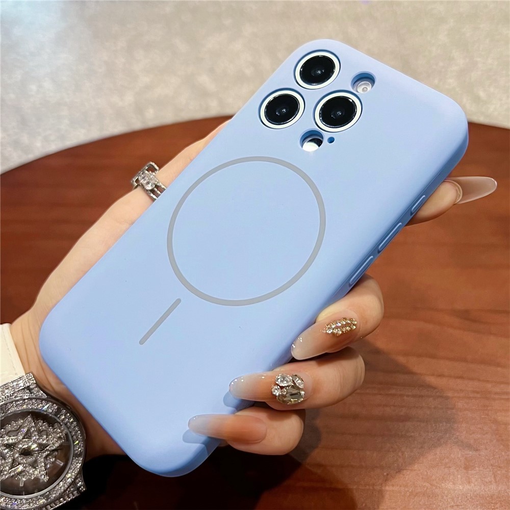 For iPhone 14 Pro Magnetic Case Skin Touch Liquid Silicone PC Shockproof Phone Cover - Lake Blue