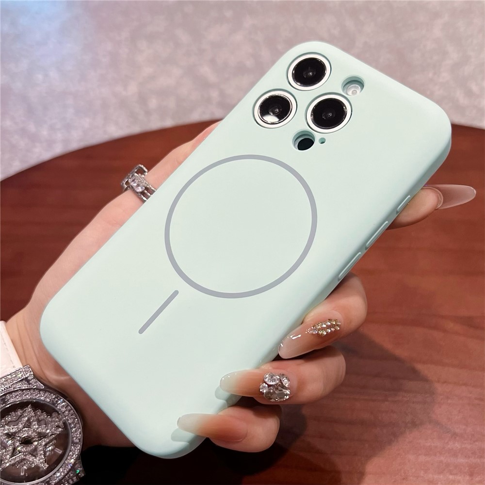 For iPhone 15 Pro Magnetic Case Skin Touch Liquid Silicone PC Shockproof Phone Cover - Green