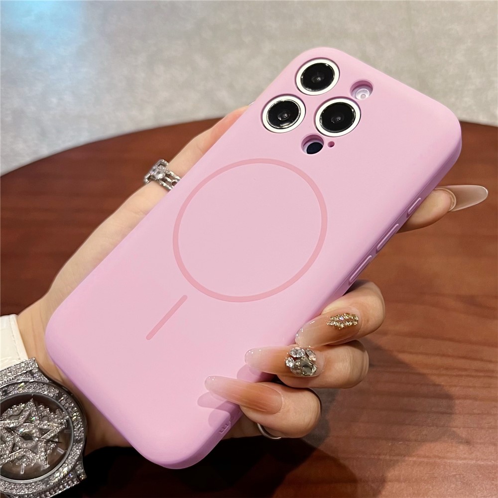 For iPhone 15 Pro Magnetic Case Skin Touch Liquid Silicone PC Shockproof Phone Cover - Pink
