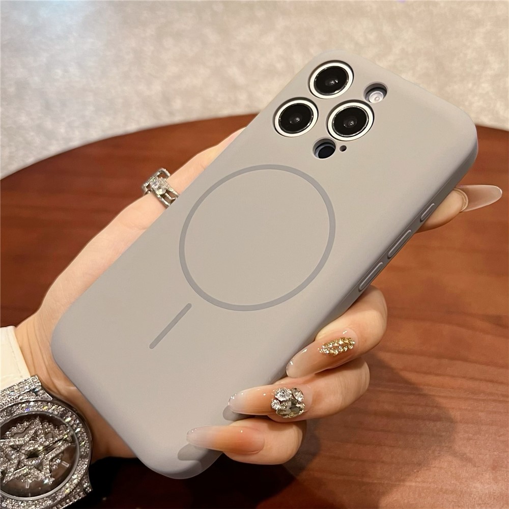 For iPhone 14 Pro Max Magnetic Case Skin Touch Liquid Silicone PC Shockproof Phone Cover - Tan