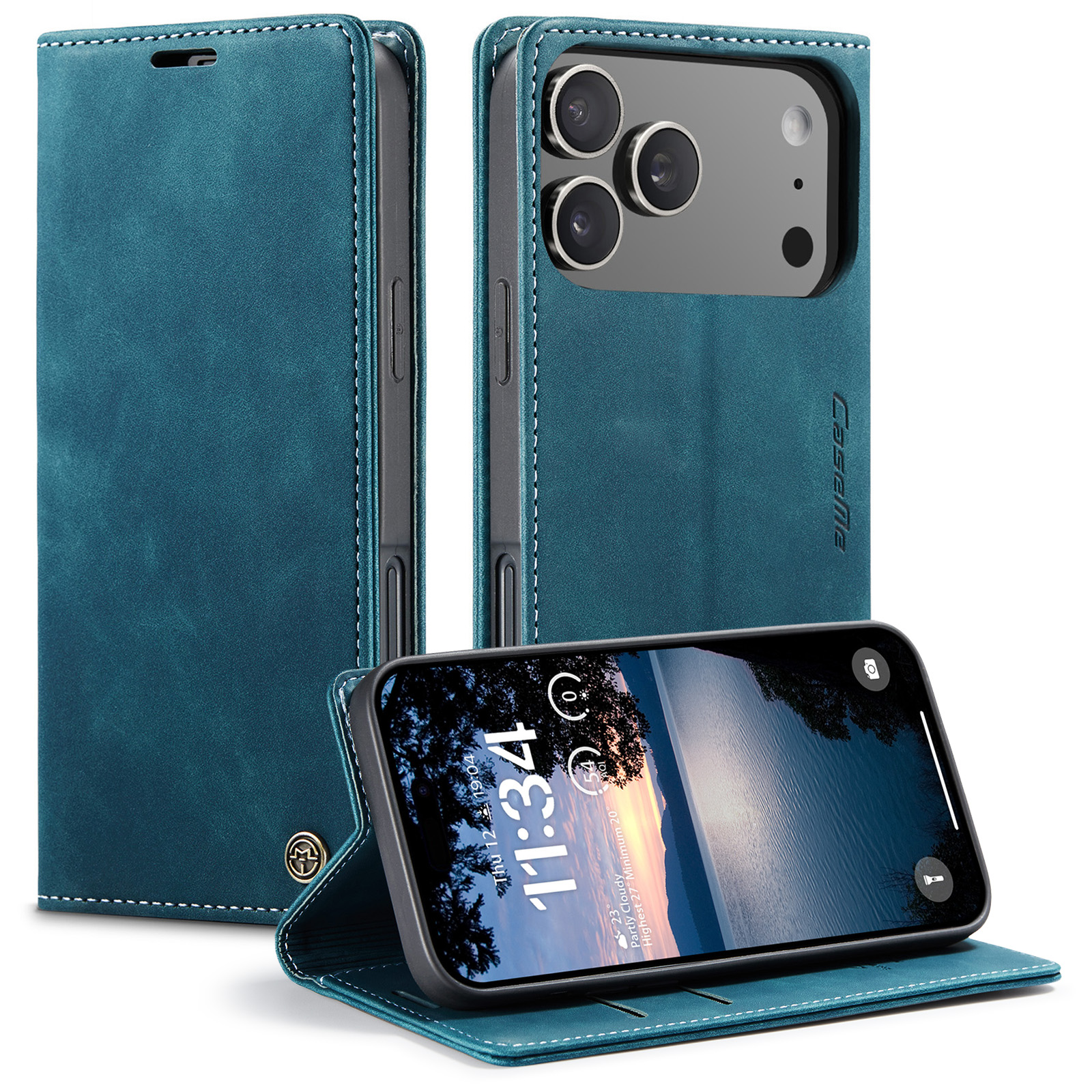 For iPhone 17 Pro Wallet Case CASEME 013 Series PU Leather Phone Cover Stand - Blue