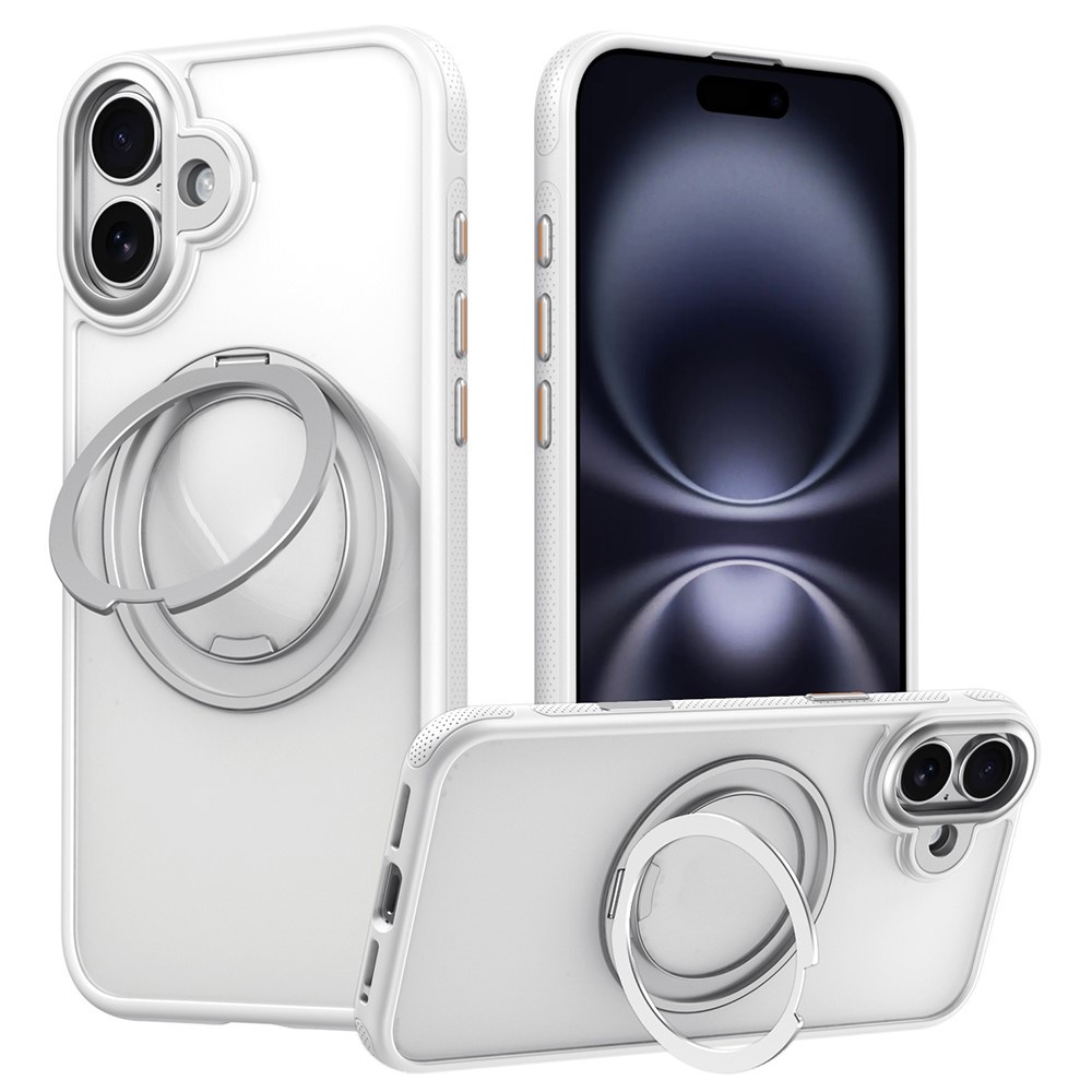For iPhone 16 Plus Case Compatible with MagSafe Kickstand TPU PC Phone Back Cover - White