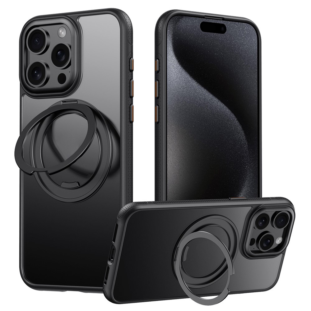 For iPhone 16 Pro Max Case Compatible with MagSafe Kickstand TPU PC Phone Back Cover - Black